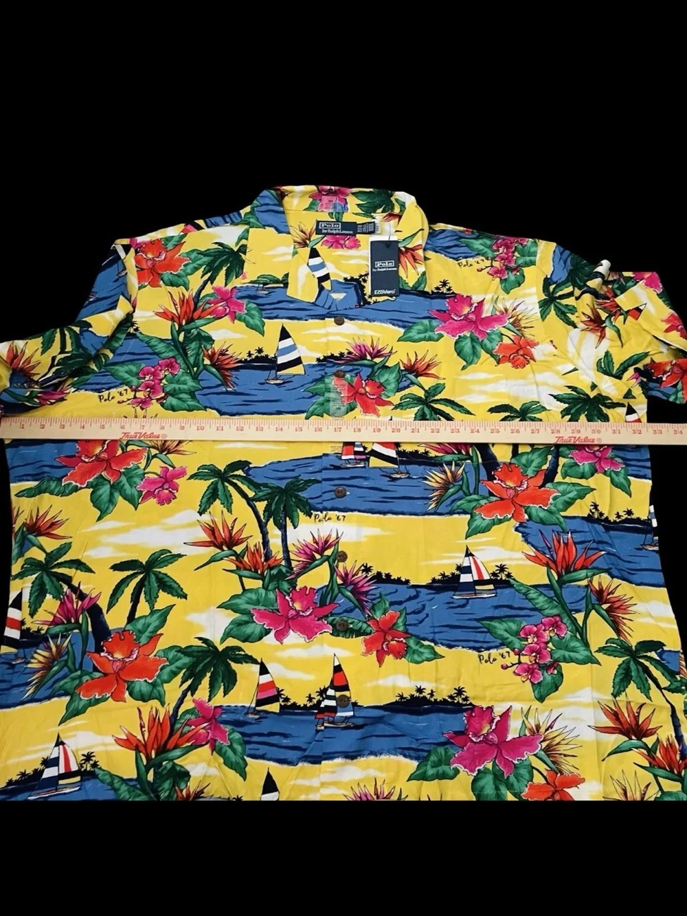 Polo Ralph Lauren Hawaiian Camp Shirt Yellow Tropical Sailboat Size 3XB $168